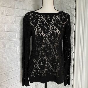 Sheer Black Top w/ Floral Detailing